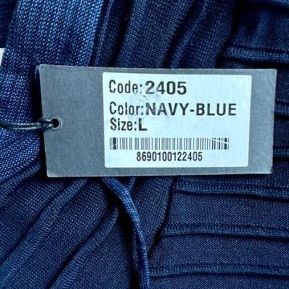 LCR Mens Ribbed Sweater Navy Blue Colorblock Slim Fit Shawl Collar Various Sizes - Picture 7 of 16